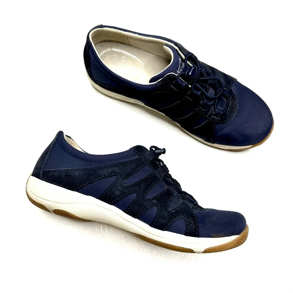 Dansko Womens Harlie Sneakers Womens Size 37 6.5/7 Navy Blue Suede Leather Shoes